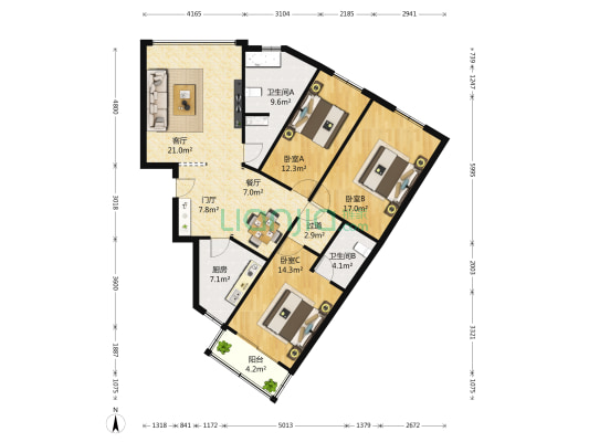旺龙花园 3室2厅2卫 119平方
