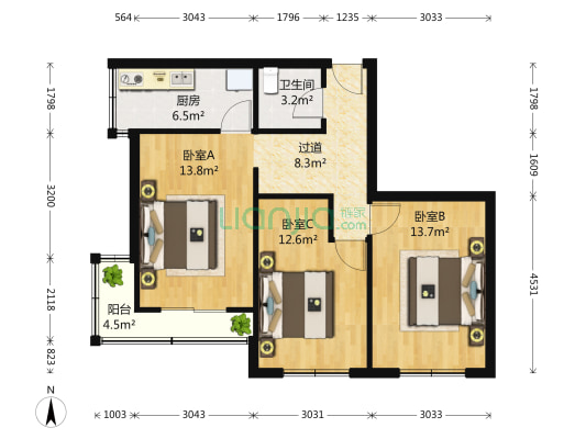 新闻巷 3室0厅1卫 79平方