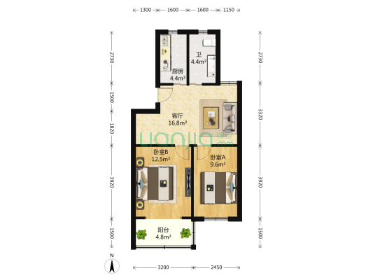 真建七街坊 2室1厅1卫 62平方