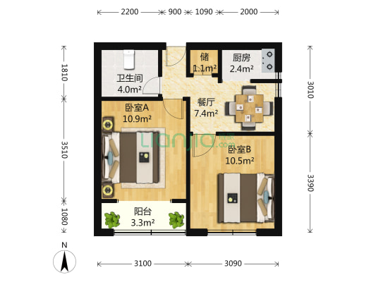 遵义西大楼 2室1厅1卫 56平方