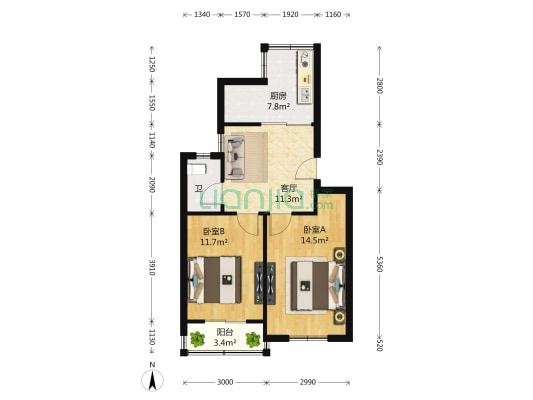 西林南路7号 2室1厅1卫 68平方