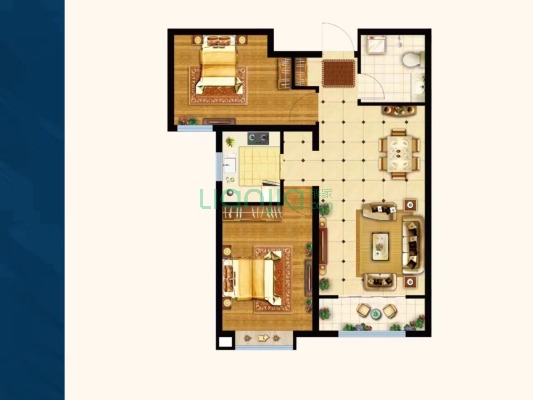 低层，两居，毛坯房，全南两居。-户型图