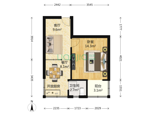 长天路3号 1室2厅1卫 43平方