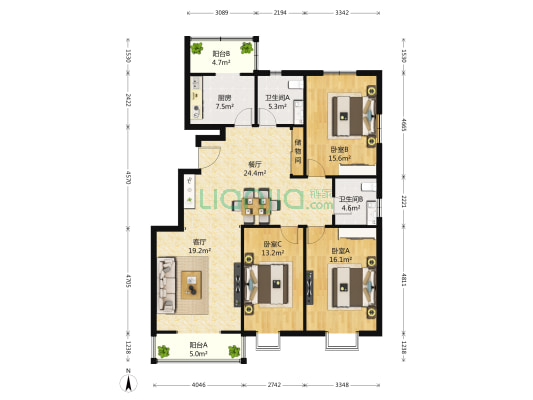 金海花园(塘沽区) 3室2厅2卫 165平方