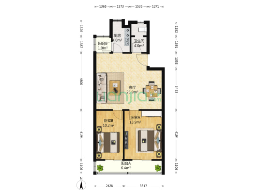 七棵树东大街120号院 2室1厅1卫 84平方