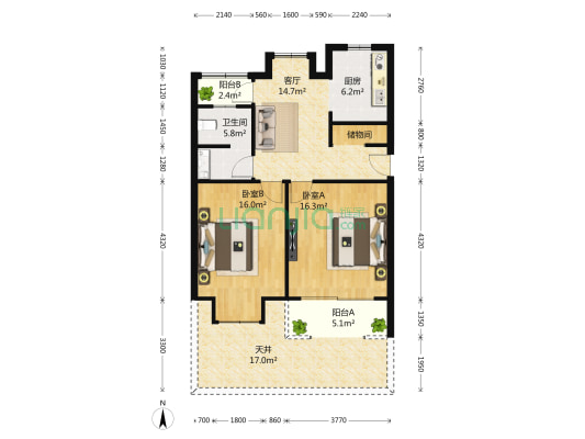 贝越水岸名邸 2室1厅1卫 84平方