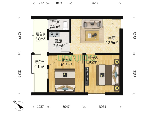 青和里南段98号 2室1厅1卫 52平方