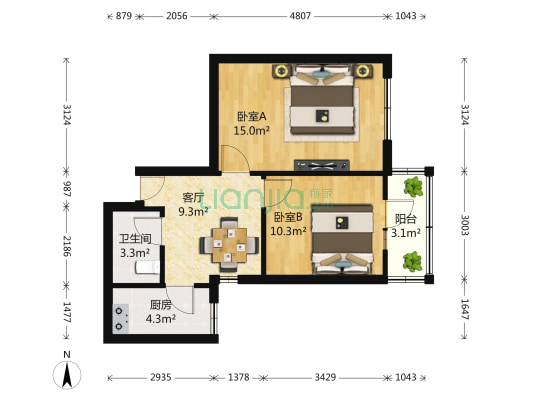 三义大厦 2室1厅1卫 68平方
