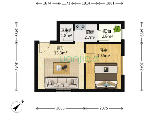 一心桥横街22号 1室1厅1卫 42平方