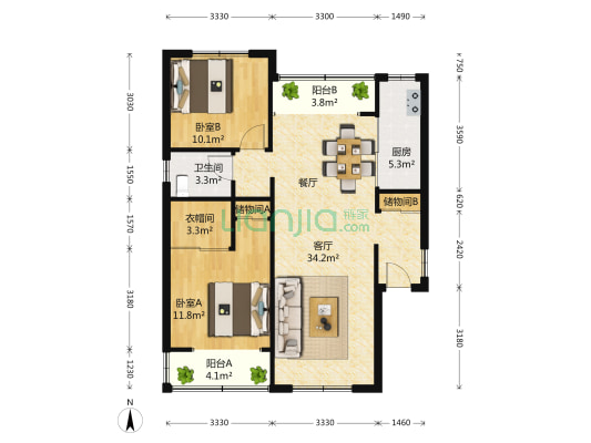 雅仕居(公寓) 2室2厅1卫 102平方