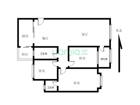 远达尚城 3室2厅2卫交通便利小区环境干净舒适适合居住-户型图
