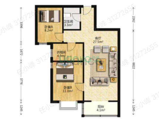 水岸花城 2室1厅 南-户型图