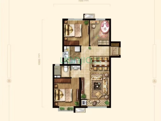 鸿坤理想尔湾 3室2厅 南 北-户型图