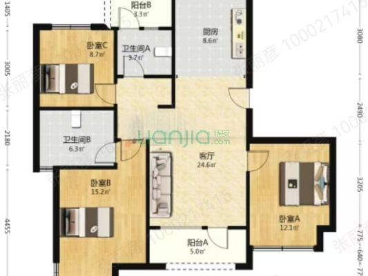 华阳东路品质社区凤麟府小洋房三居出售-户型图