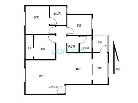天池家园大三室，空间大，户型方正-户型图