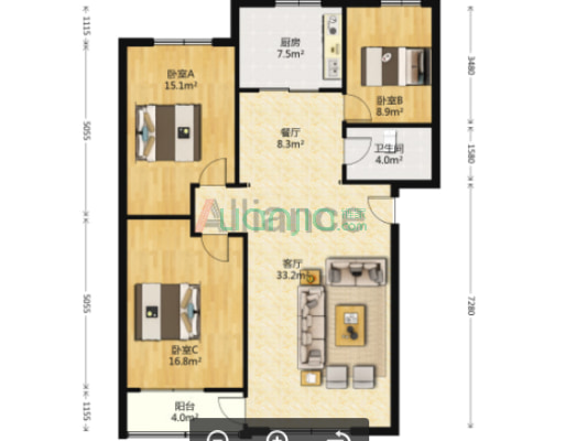 满五低税费，低公摊，采光好，视野无遮挡。-户型图