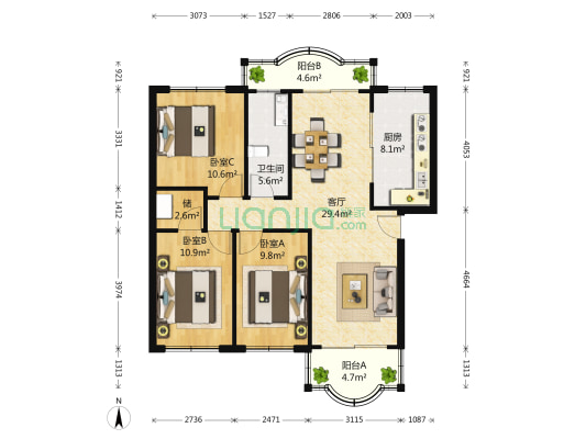 紫薇花园 3室1厅1卫 103平方