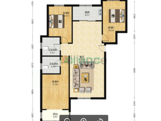 香港豪庭 3室2厅 南 北-户型图