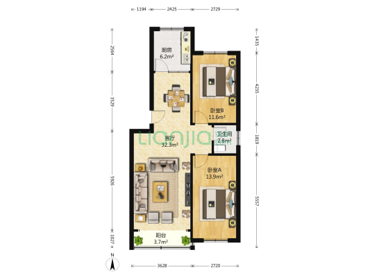 唐岛湾A小区 2室1厅1卫 92平方