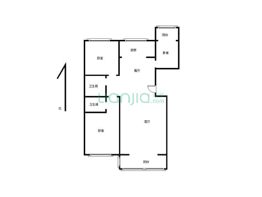世纪新景，三室两厅一厨两卫124.89平户型端正，-户型图