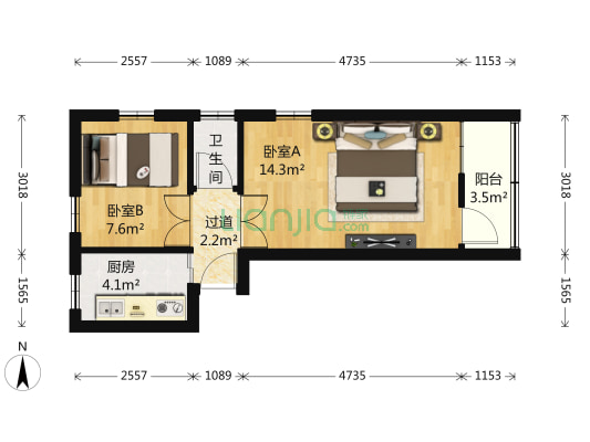 镇江路 2室0厅1卫 47平方