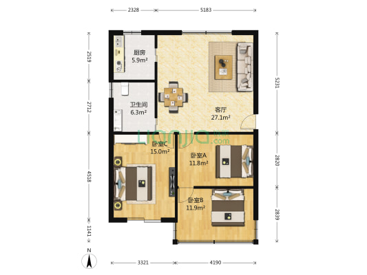 梅花路138弄 3室1厅1卫 88平方