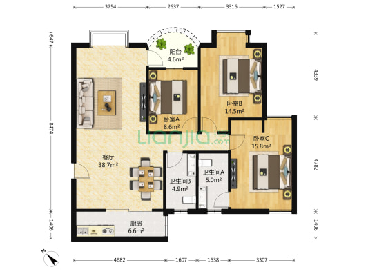 泰华豪园 3室1厅2卫 10平方