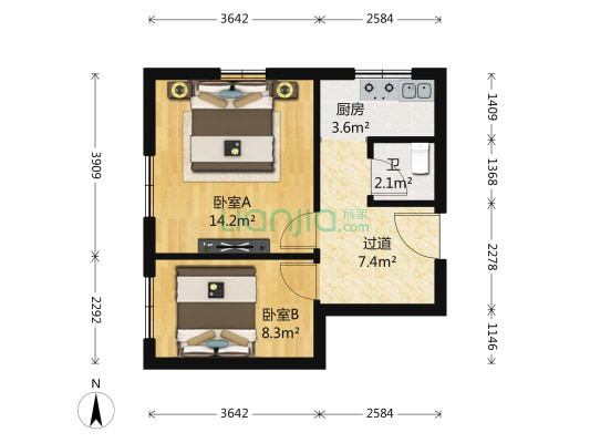 新桥大街甲43号楼 2室0厅1卫 45平方