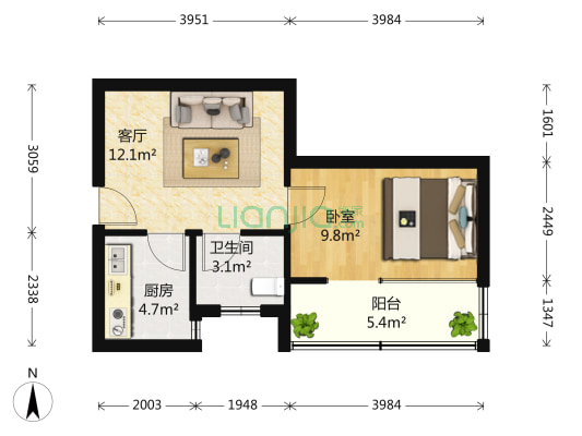 四方新村三村 1室1厅1卫 53平方