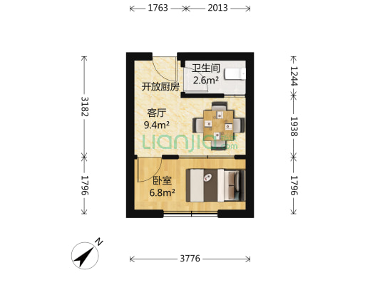 钟山大厦 1室1厅1卫 29平方