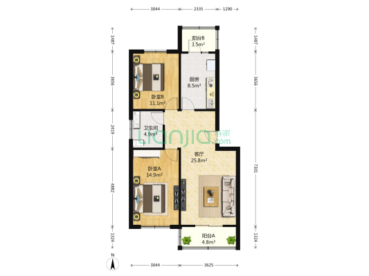 金湾花园 2室1厅1卫 87平方
