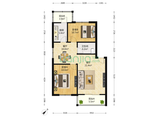 秀茵明居 2室2厅1卫 100平方
