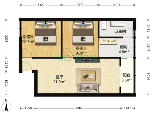西安北路34号 2室1厅1卫 69平方