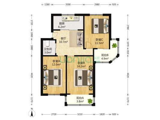 莘南路118号 3室1厅1卫 86平方