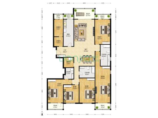 中华家园 5室1厅3卫 326平方