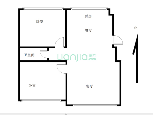 兴隆县城，两居毛坯好房出售，户型方正。-户型图