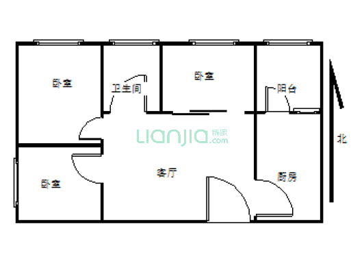 林溪谷72平已做三室，三室一厅一卫，简装有部分家具-户型图