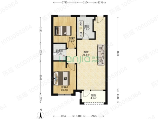 房子是南北通透的，通风效果好，采光没有遮挡-户型图