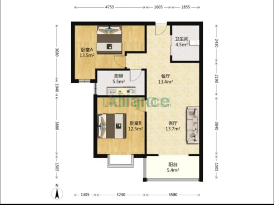 金阳瑞景 2室1厅 南-户型图