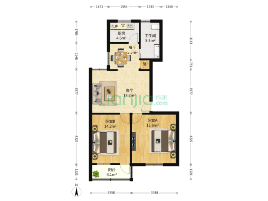 水香七村 2室2厅1卫 84平方