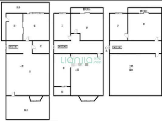 满五唯一别墅前后带小院，地上三层带露台-户型图