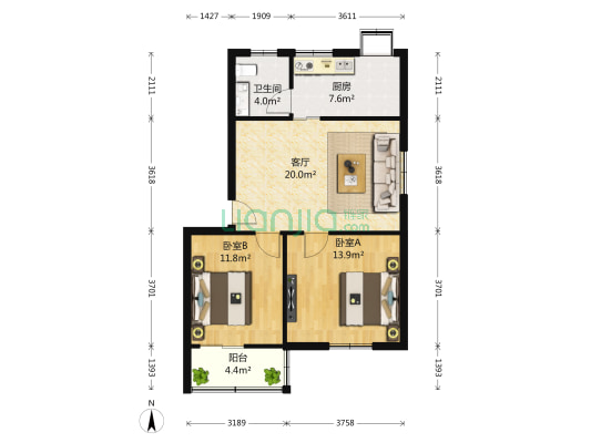 骆家坝小区 2室1厅1卫 77平方