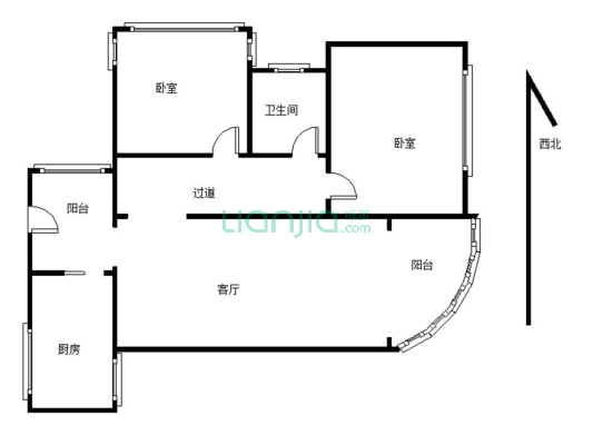 仁仁广场 精装2室 拎包入住  有个大阳台-户型图