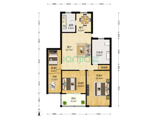 中山北路828号 4室2厅1卫 117平方