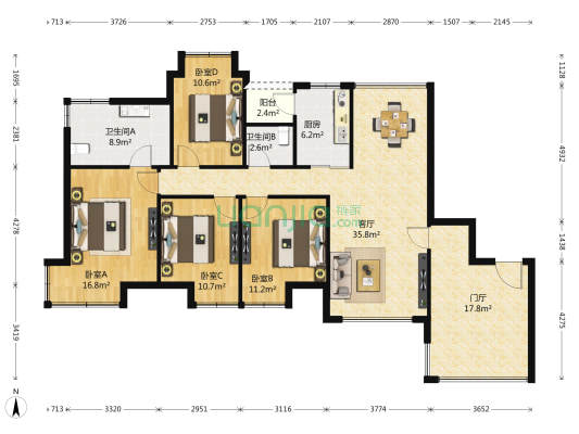 中粮澜山 4室1厅2卫 141平方