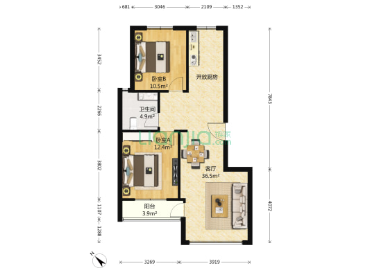 华东人家 2室1厅1卫 91平方