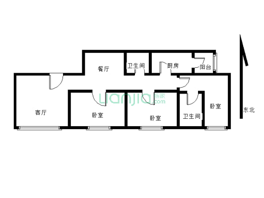 江北纸机厂住房出售三房精装修家具家电齐全-户型图