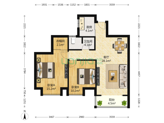 怡丰新都汇一期 2室1厅1卫 97平方