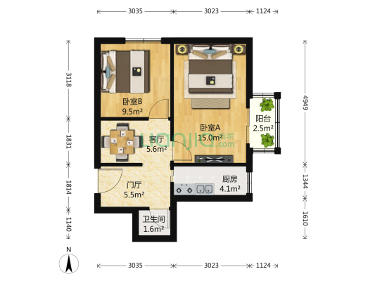 北苑农机公司宿舍 2室1厅1卫 57平方