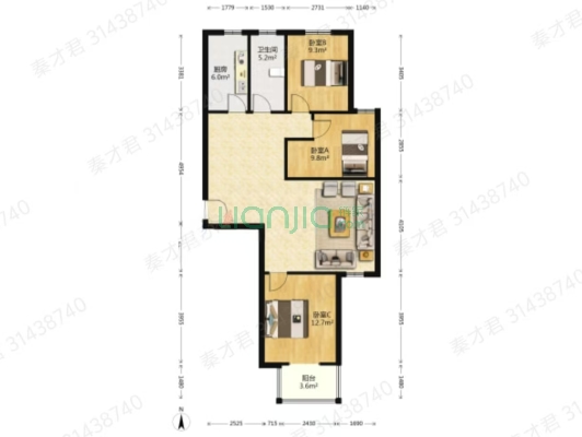 富景华庭 3室2厅 南 北-户型图